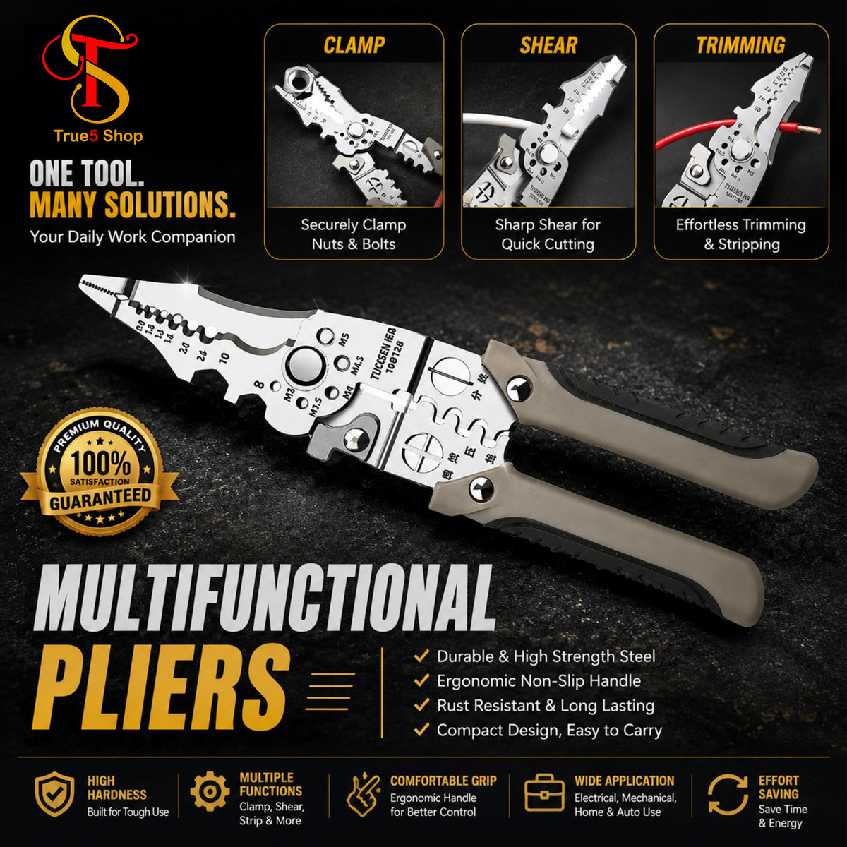 Multi-Function Wire Stripper and Cutter – 10-in-1 Electrical Hand Tool with Cutting, Stripping & Crimping